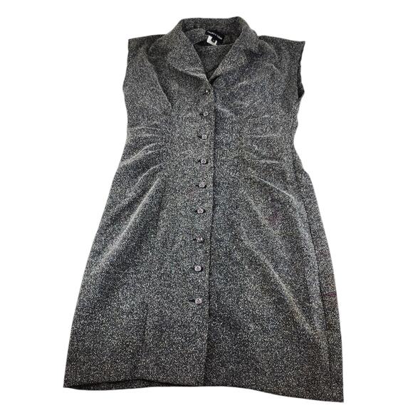 Gray Button Front Dress Womens 12 Collared Ruched Cap Sleeve Shift Knee Length - Picture 5 of 16